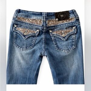 Miss Me Bootcut Jeans Size 29 Sequin Flap Pocket Medium Wash Stretch Denim Y2K